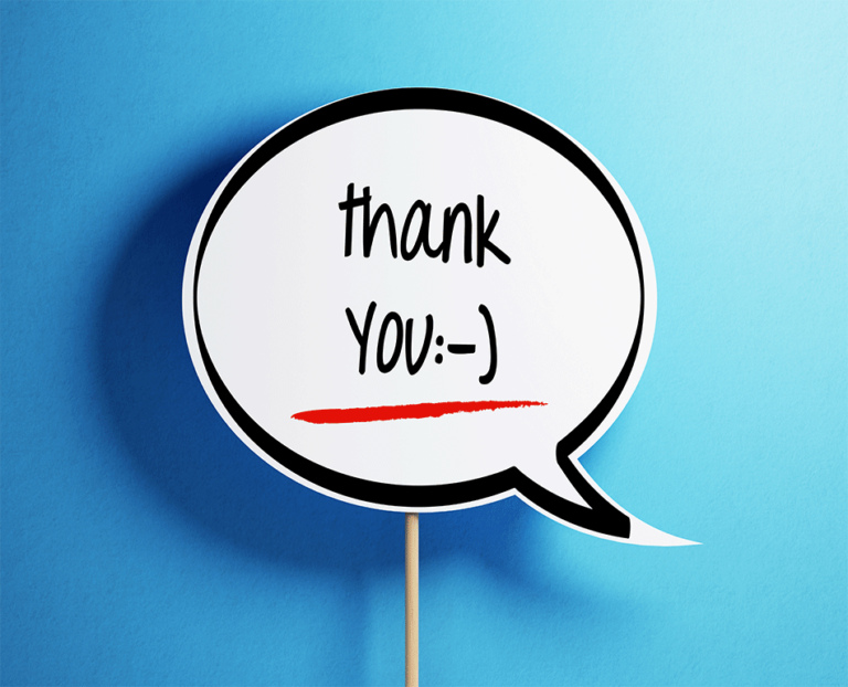 Speech bubble that says "Thank You :-)"